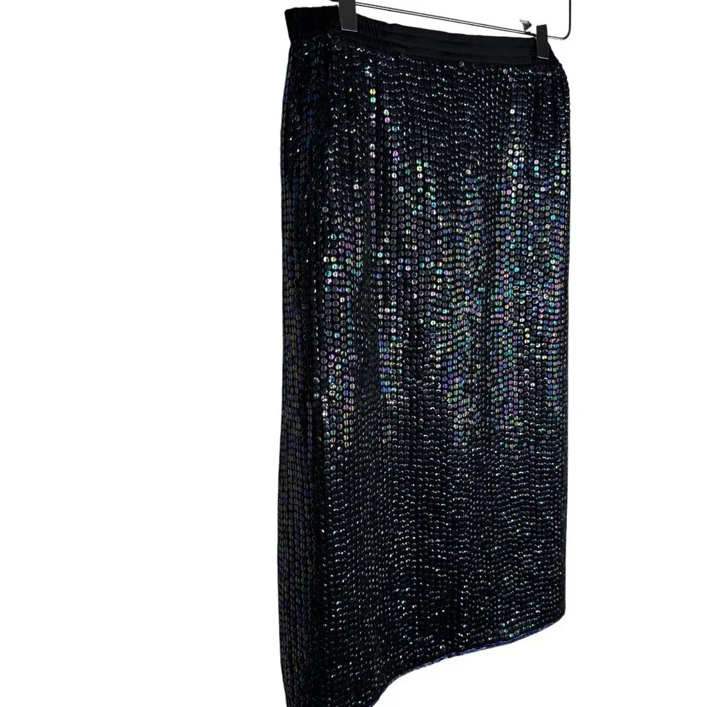 VTG Black Iridescent Mermaidcore Dark Fairy Sequin‎ Skirt 100% Silk Size Medium - Picture 10 of 10